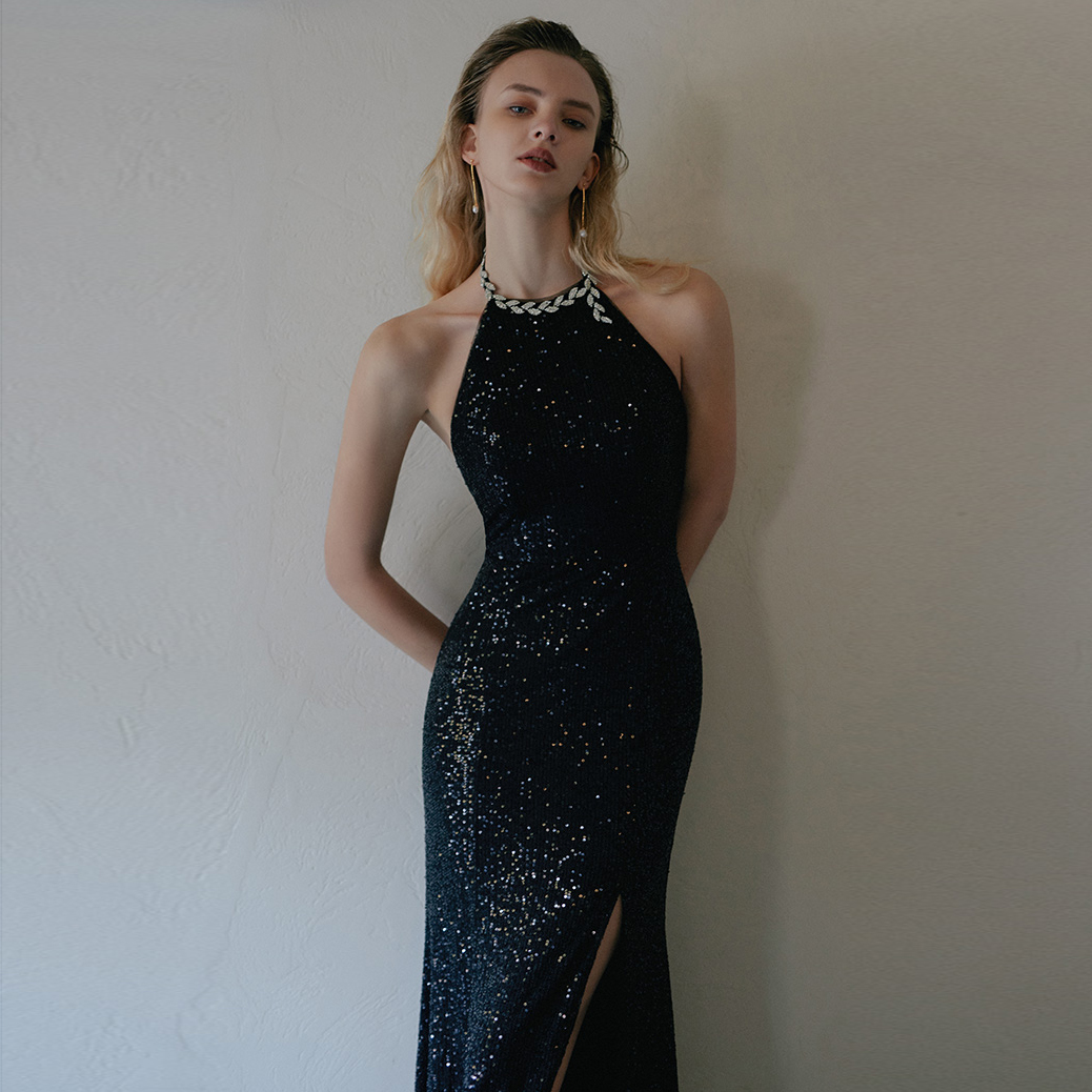 Black Sequin Cocktail Wedding Evening Dress (4)