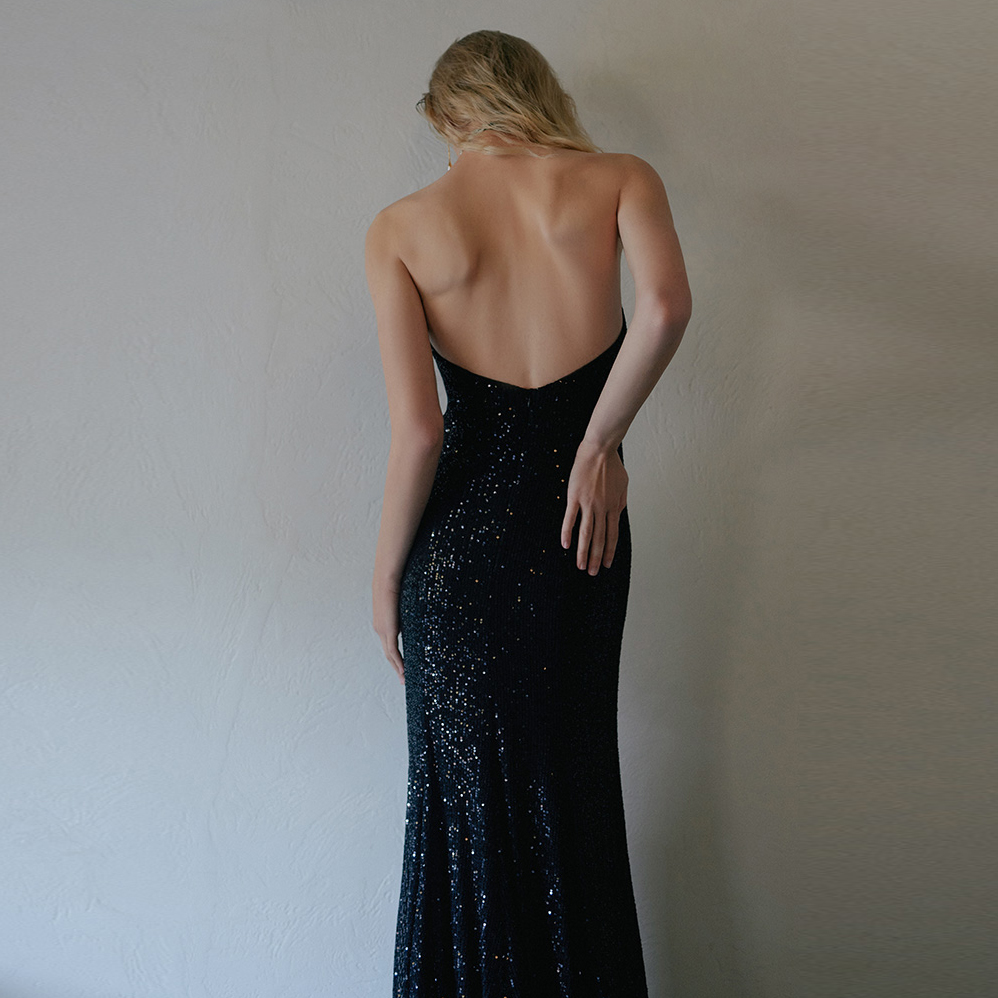 Black Sequin Cocktail Wedding Evening Dress (5)