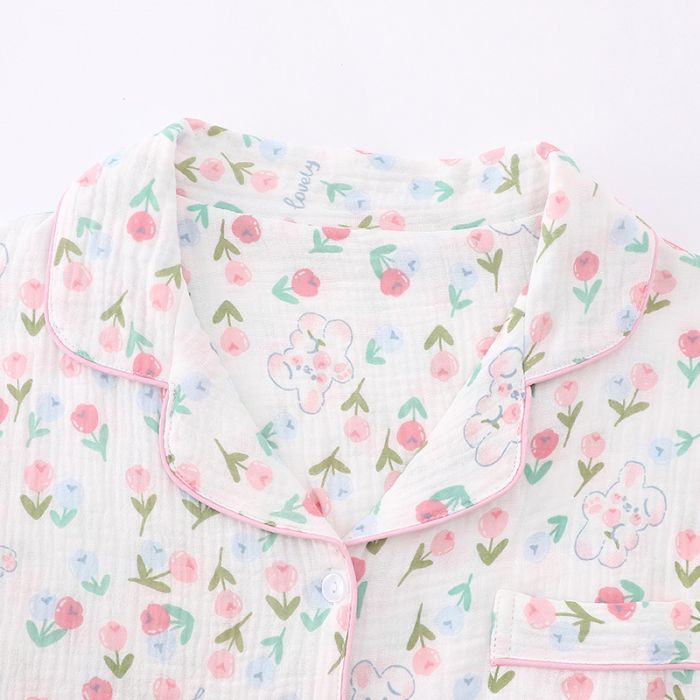 Cotton Gauze Tulip Print Pajamas Home Wear (4)
