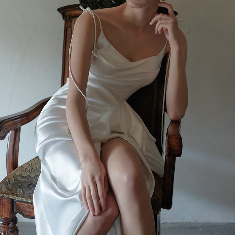 White Silk Satin Halter Bow Elegant Party Evening Dress (4)